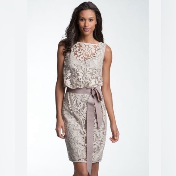 Tadashi Shoji Blouson Sand Beige Floral Lace
Overlay Cocktail Dress Size 8 - Picture 3 of 17